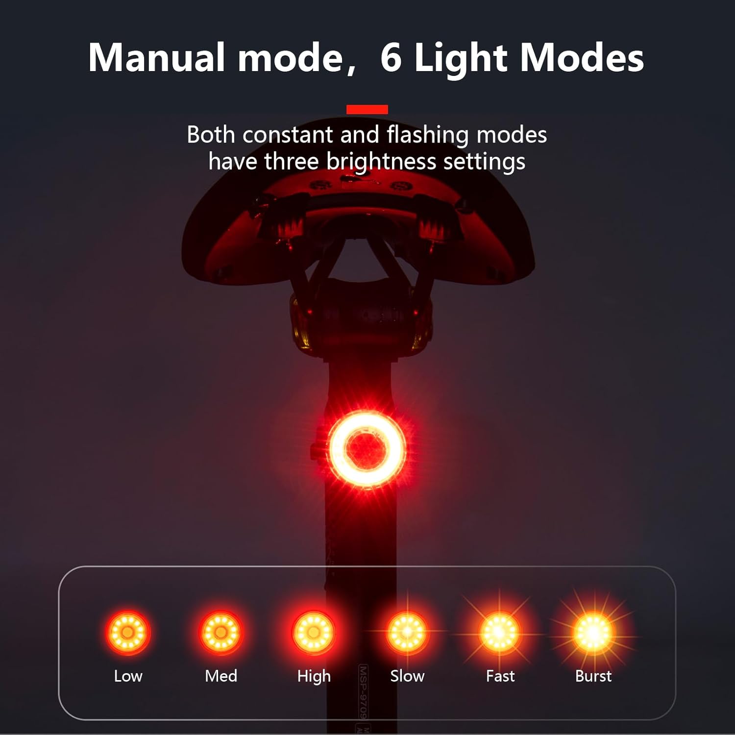 BOLANY - Luz de bicicleta redonda para tija de sillín – Detección inteligente de frenos, 7 modos, 100 lúmenes, impermeable, larga duración de la batería