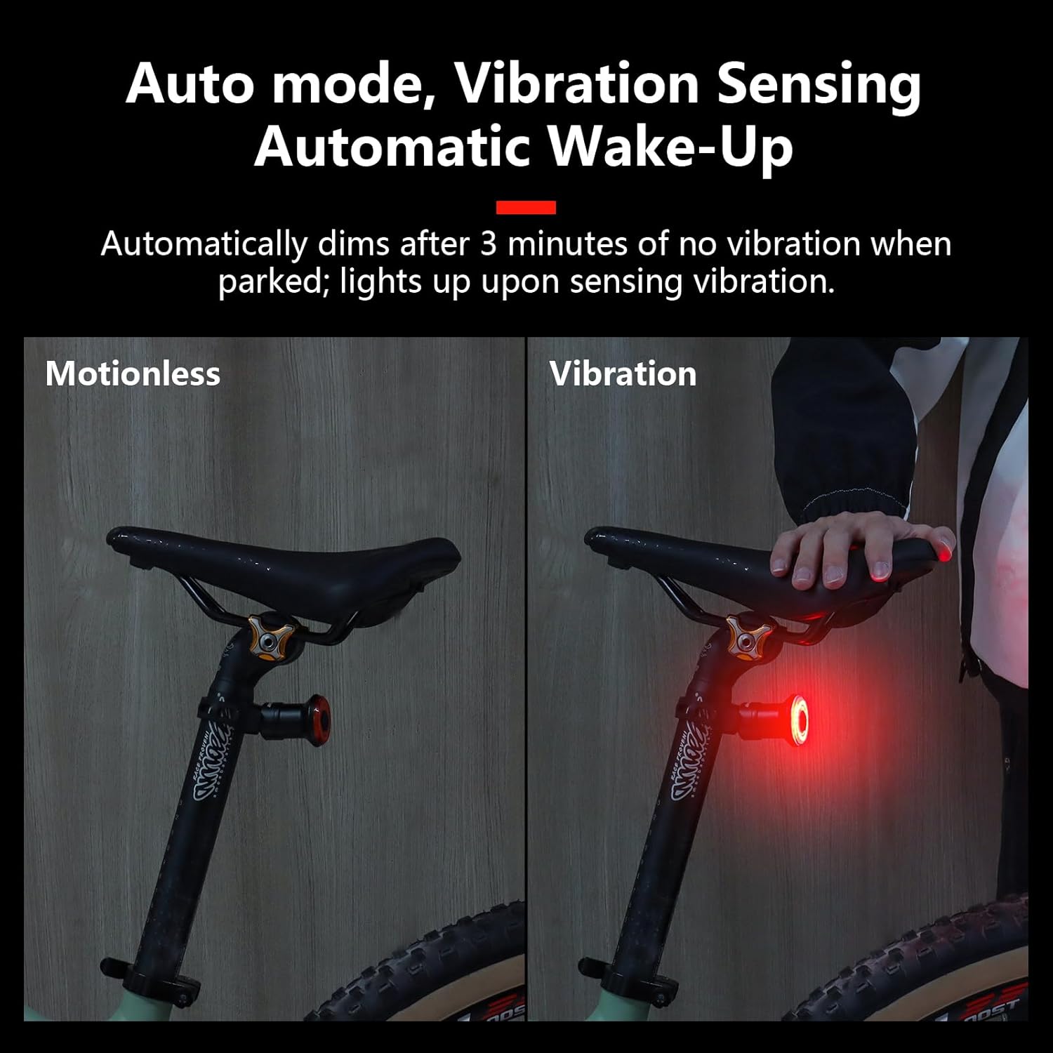 BOLANY - Luz de bicicleta redonda para tija de sillín – Detección inteligente de frenos, 7 modos, 100 lúmenes, impermeable, larga duración de la batería