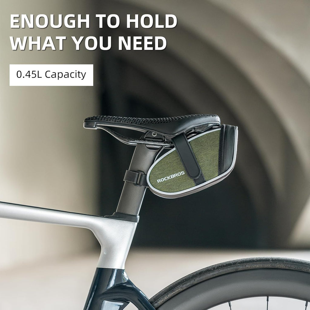 ROCKBROS - Bolsa de sillín para bicicleta, ligera, para ciclismo, almacenamiento de bicicleta, debajo del asiento para bicicleta de montaña y carretera