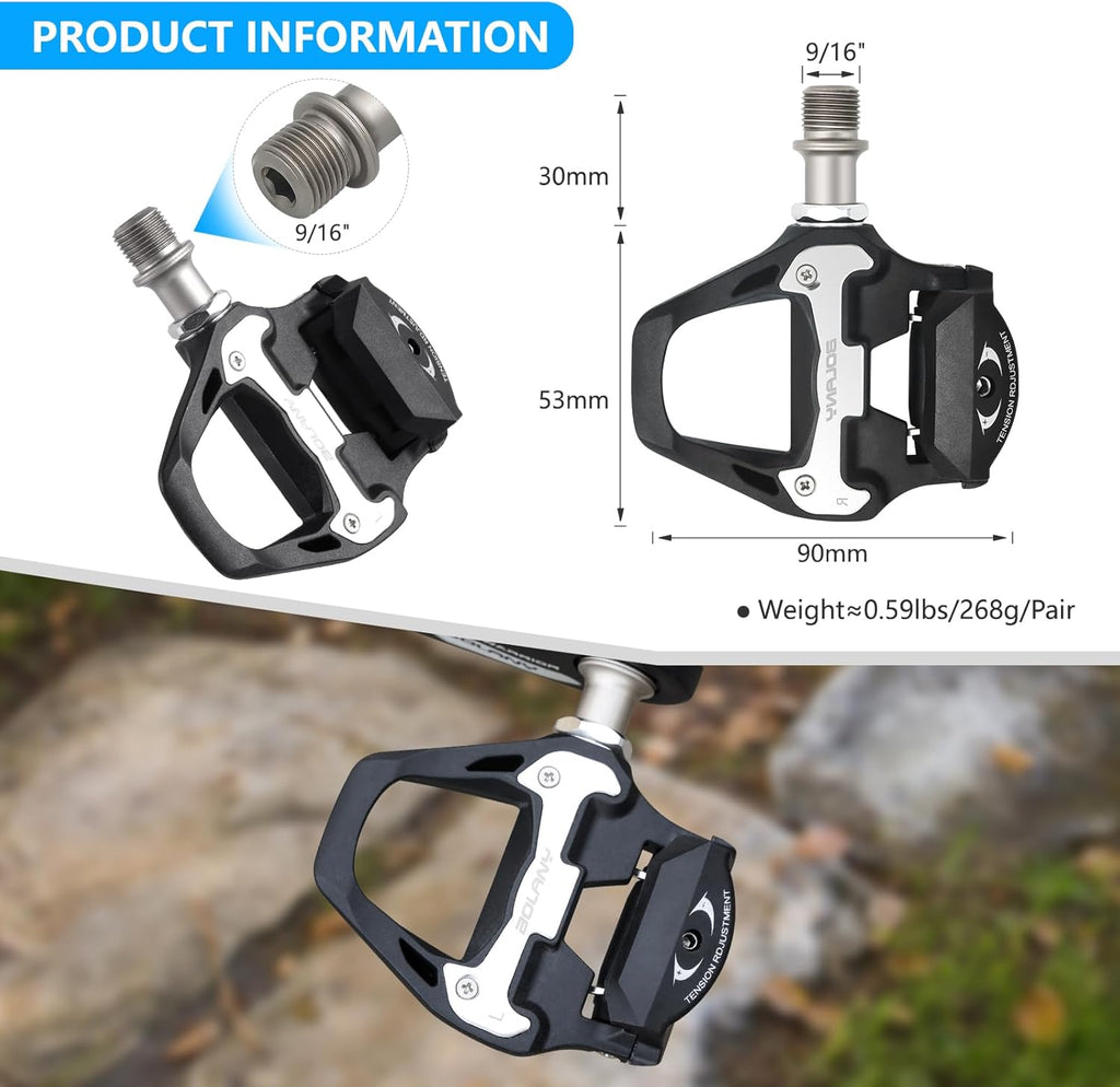 BOLANY Road Bike Pedals, SPD-SL Pedals Bicycle Clipless Sealed Bearing Nylon Lightweight Pedals Compatible with Shimano SPD-SL Cleats for Outdoor Indoor Cycling (9/16'')'
