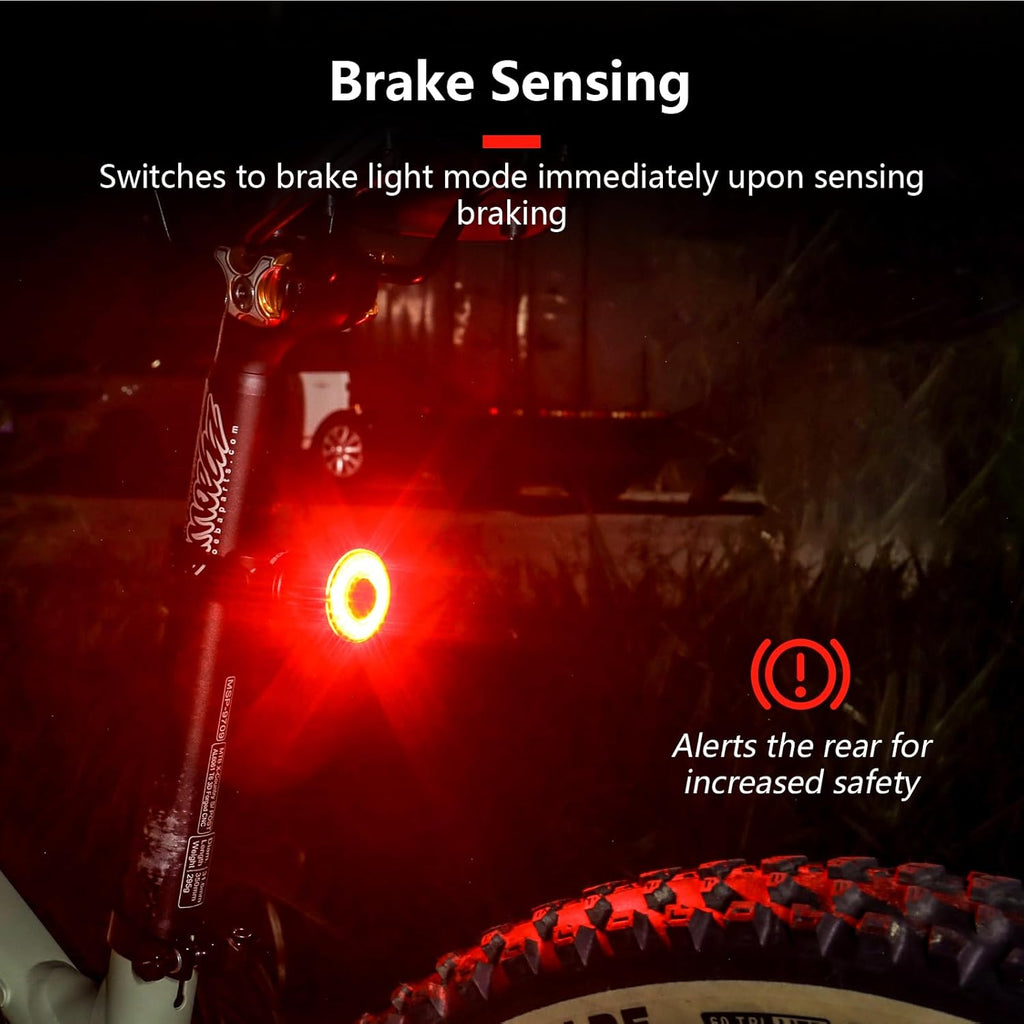 BOLANY - Luz de bicicleta redonda para tija de sillín – Detección inteligente de frenos, 7 modos, 100 lúmenes, impermeable, larga duración de la batería