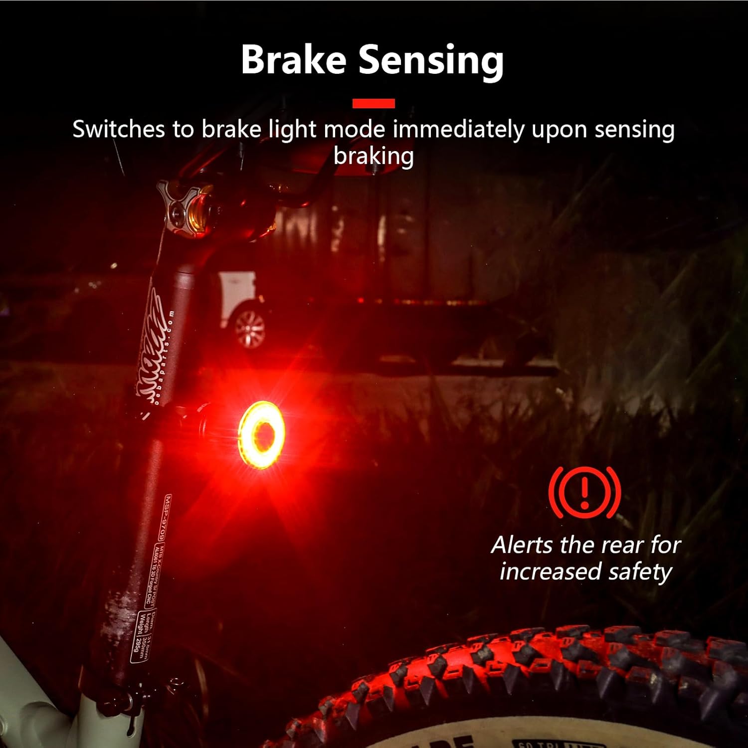 BOLANY - Luz de bicicleta redonda para tija de sillín – Detección inteligente de frenos, 7 modos, 100 lúmenes, impermeable, larga duración de la batería