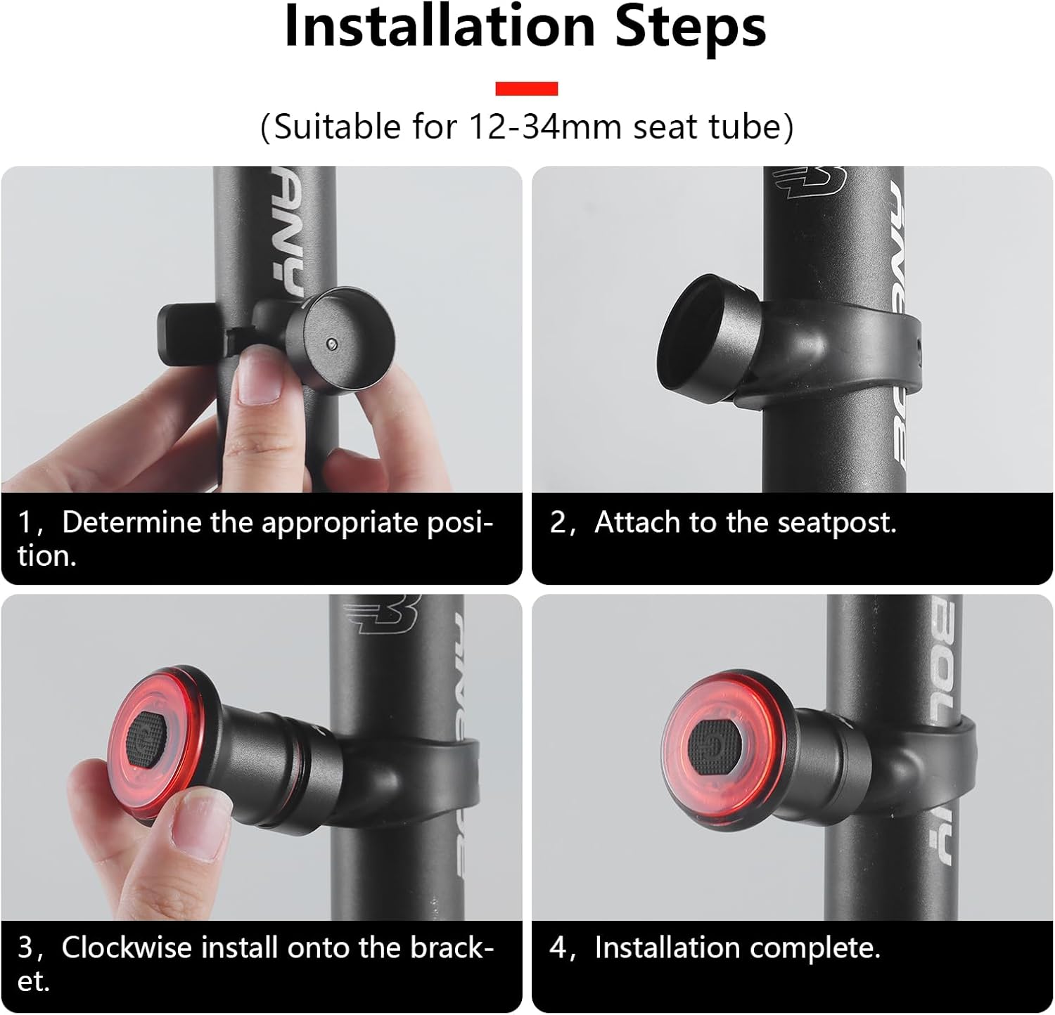 BOLANY - Luz de bicicleta redonda para tija de sillín – Detección inteligente de frenos, 7 modos, 100 lúmenes, impermeable, larga duración de la batería