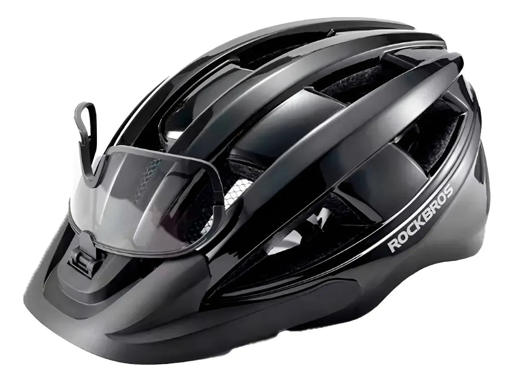 Casco Para Ciclismo Negro Rockbros Lentes Visera Luz Trasera