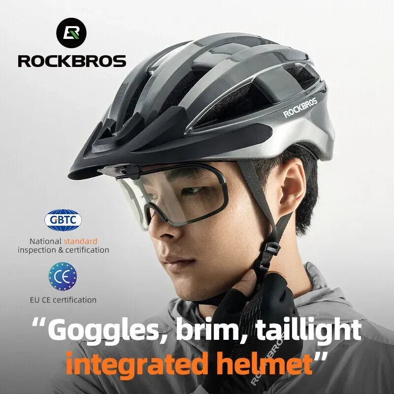 Casco Para Ciclismo Negro Rockbros Lentes Visera Luz Trasera
