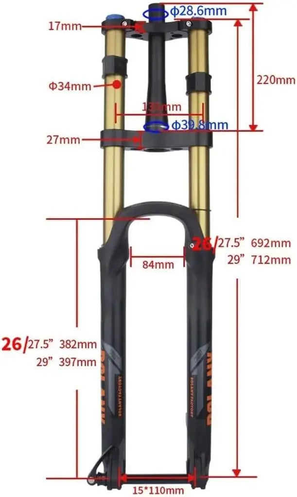 Suspensión Dorada Bolany R27.5 De 180mm Conica Eje Boost Dorado