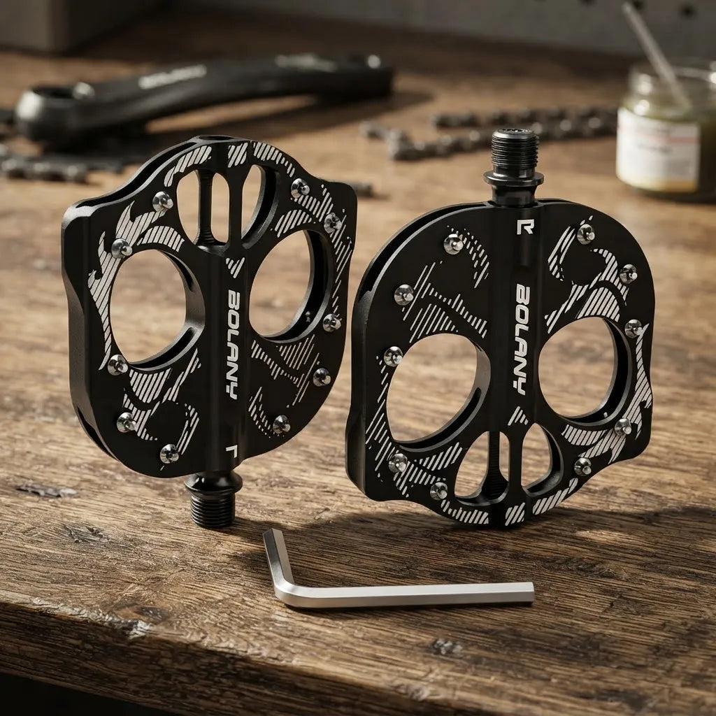 Pedales De Aluminio Negros Bolany Edicion Skull Fire