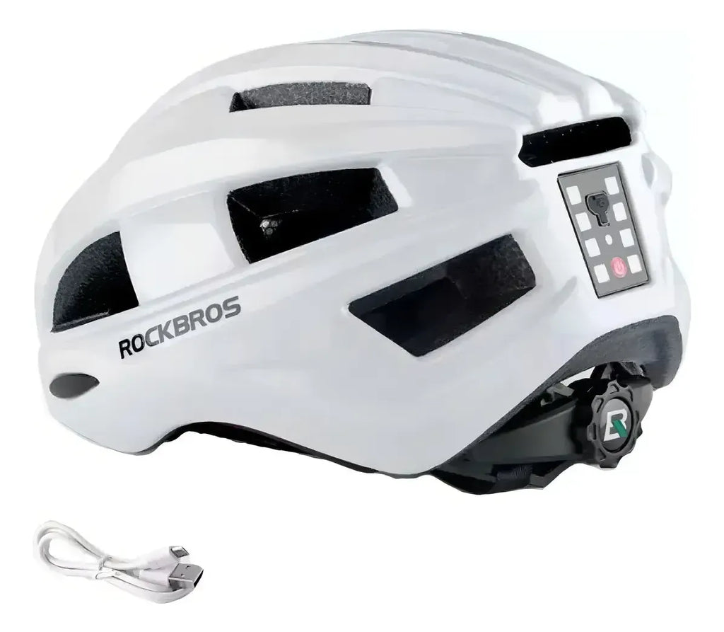 Casco Blanco Con Luz Trasera Rockbros (55-60cm)