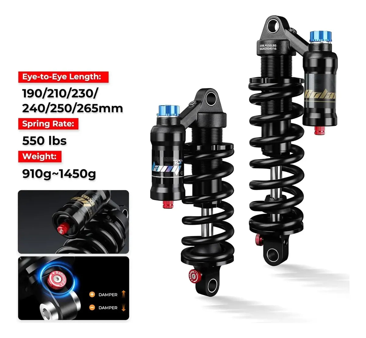 Amortiguador Trasero Bolany Bloqueo Aire 210mm X 550lbs Dh