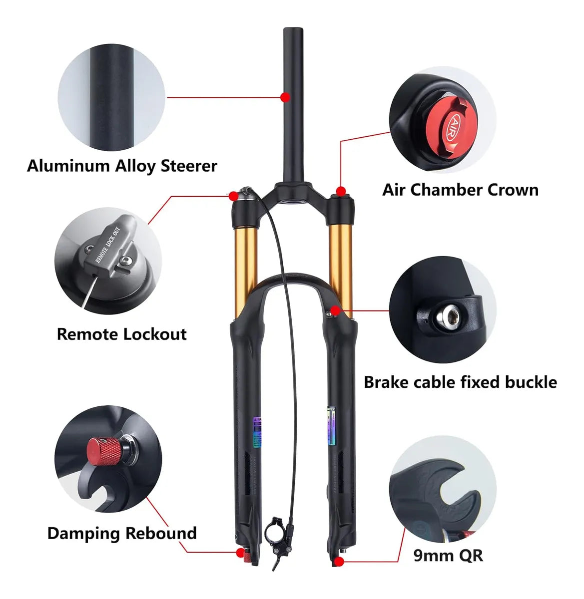 Bolany Horquilla De Aire Dorada Rodado 26 Recto 120mm Mando Dorado