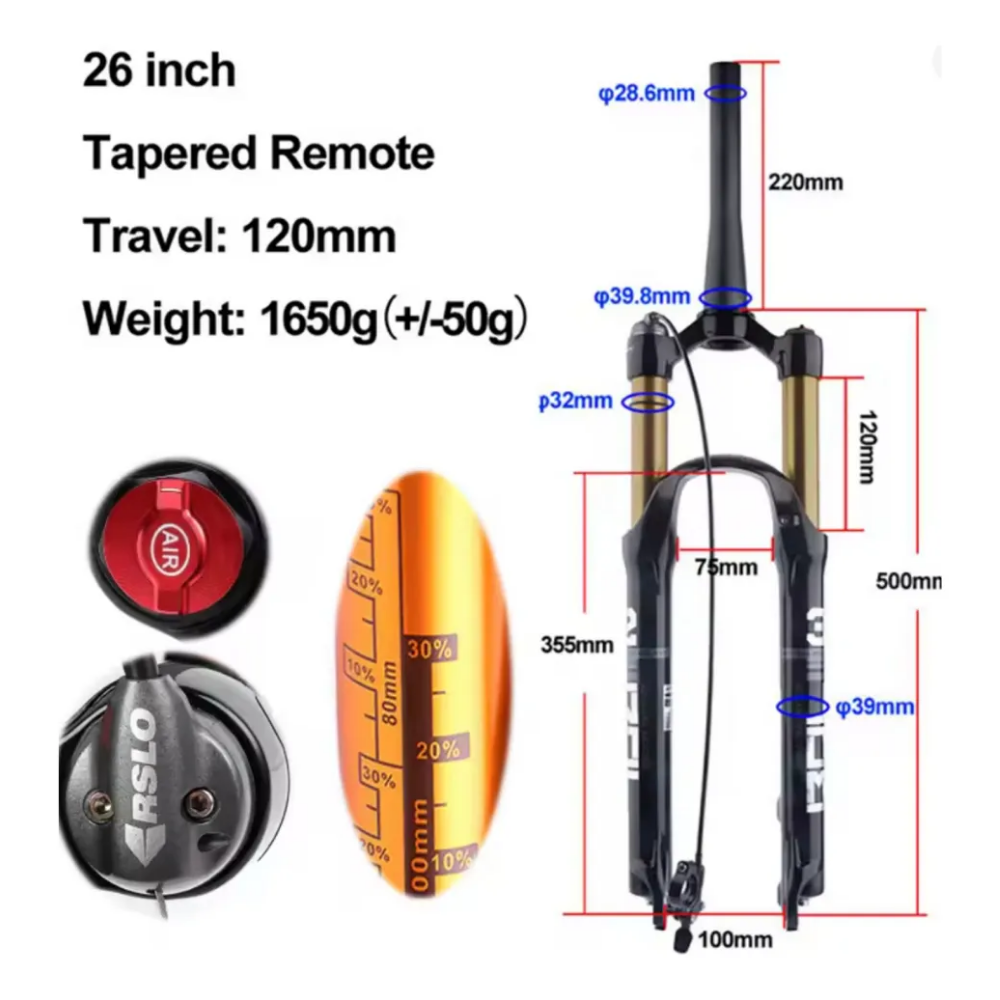 Suspension De Aire Dorada Bolany R26 Con Mando 120mm Conico Dorado