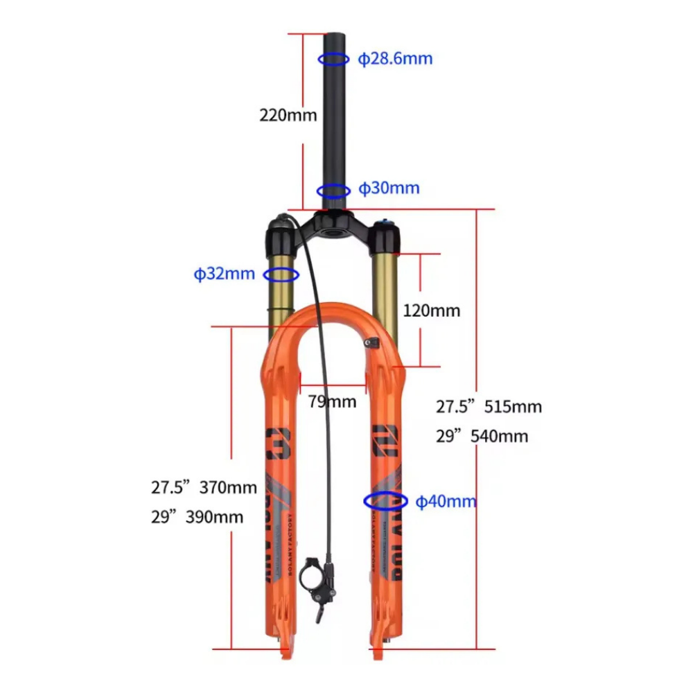 Suspensión De Aire Bolany 27.5 Dorada Con Mando Para Bici Naranja