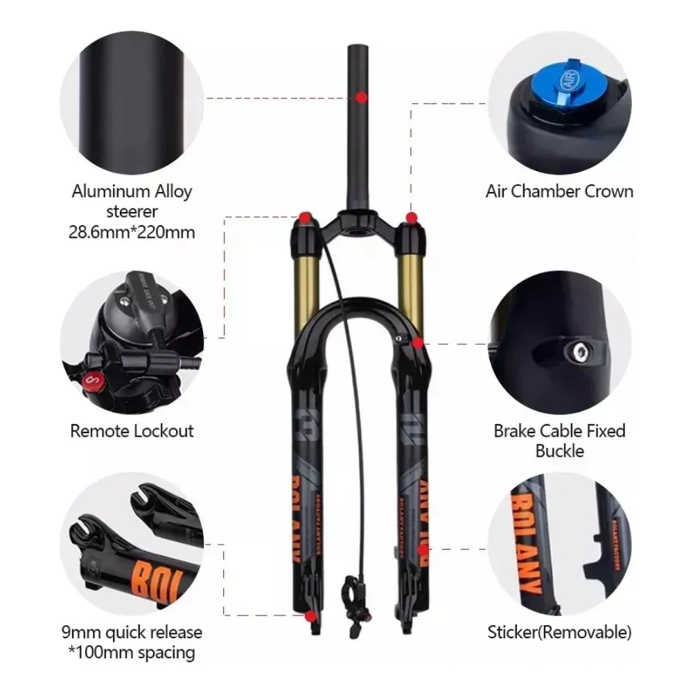 Suspensión De Aire Bolany 27.5 Dorada Con Mando Para Bici Naranja