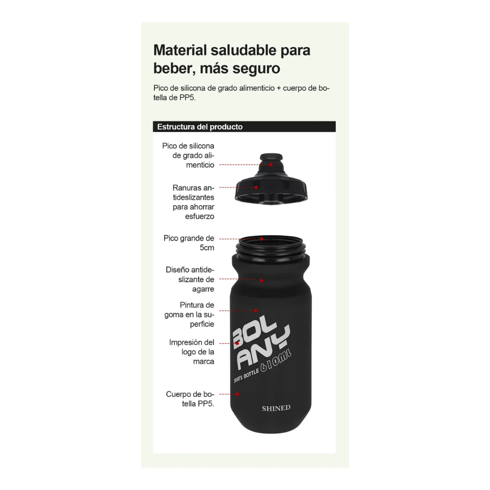 Bote De Agua 610ml Bolany Anfora Shined Mtb Ciclismo Bidon Gris Oscuro