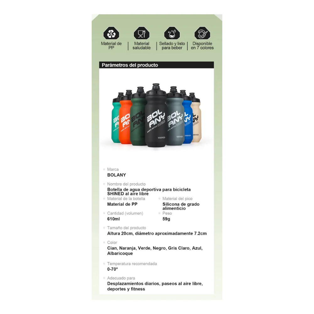 Bote De Agua 610ml Bolany Anfora Shined Mtb Ciclismo Bidon Gris Oscuro