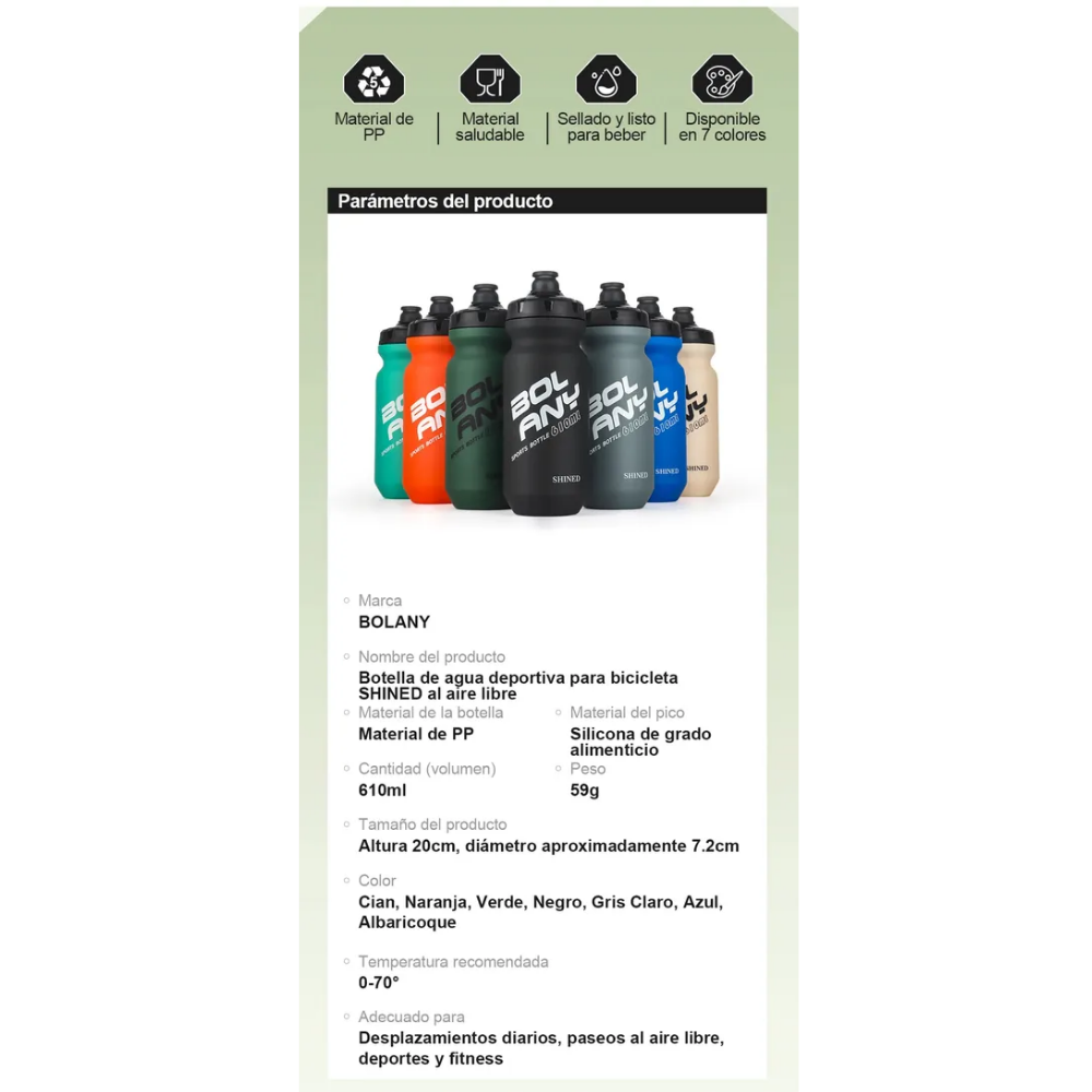 Bote De Agua 610ml Bolany Anfora Shined Mtb Ciclismo Bidon Negro