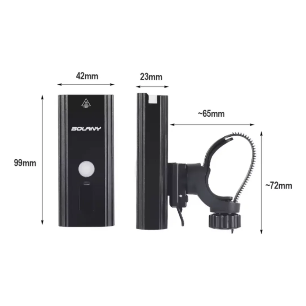 Luz Delantera De 600 Lumenes Para Bicicleta Bolany Aluminio Negro