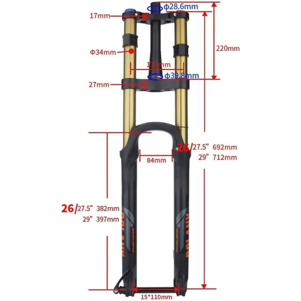 Suspensión Dorada Bolany R27.5 De 180mm Conica Eje Boost Dorado