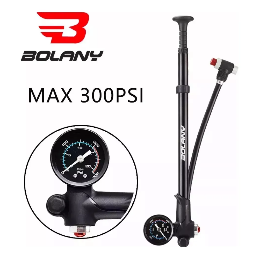 Bomba Para Suspensión De Aire Con Manometro Bolany Aluminio Negro