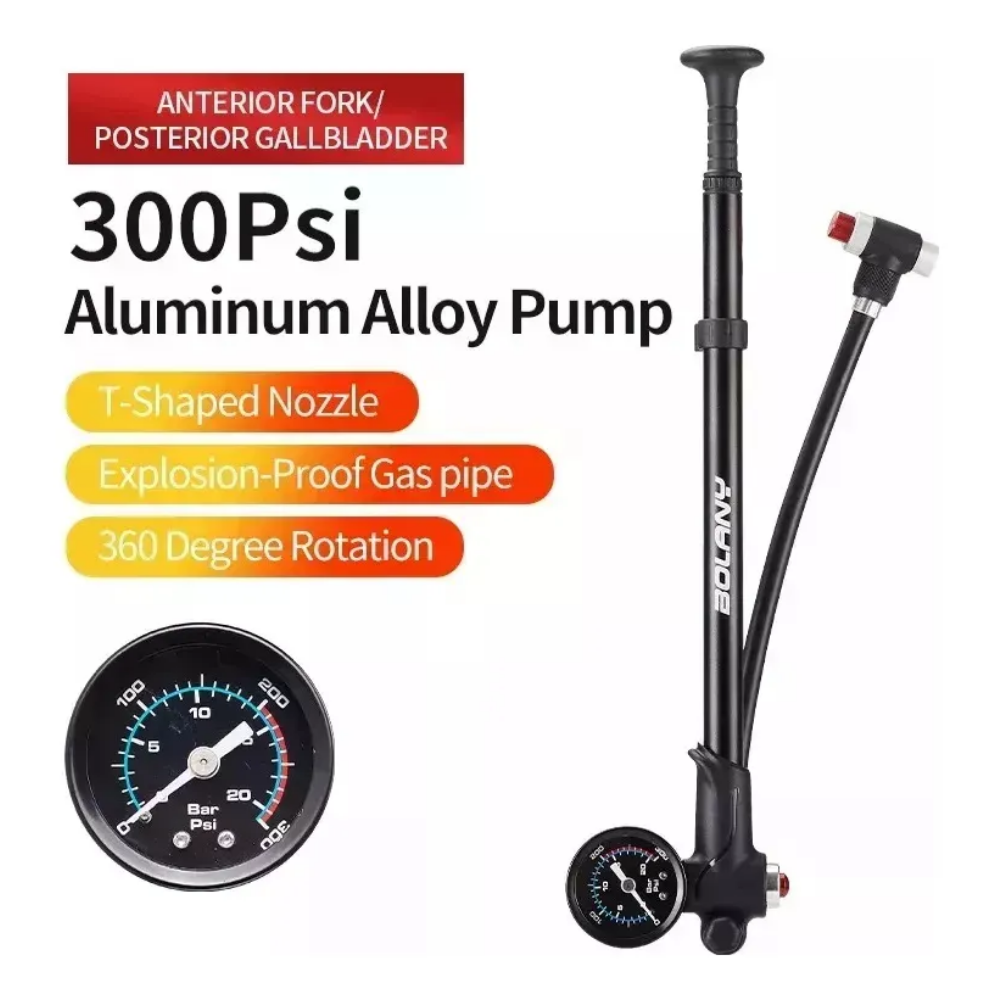 Bomba Para Suspensión De Aire Con Manometro Bolany Aluminio Negro