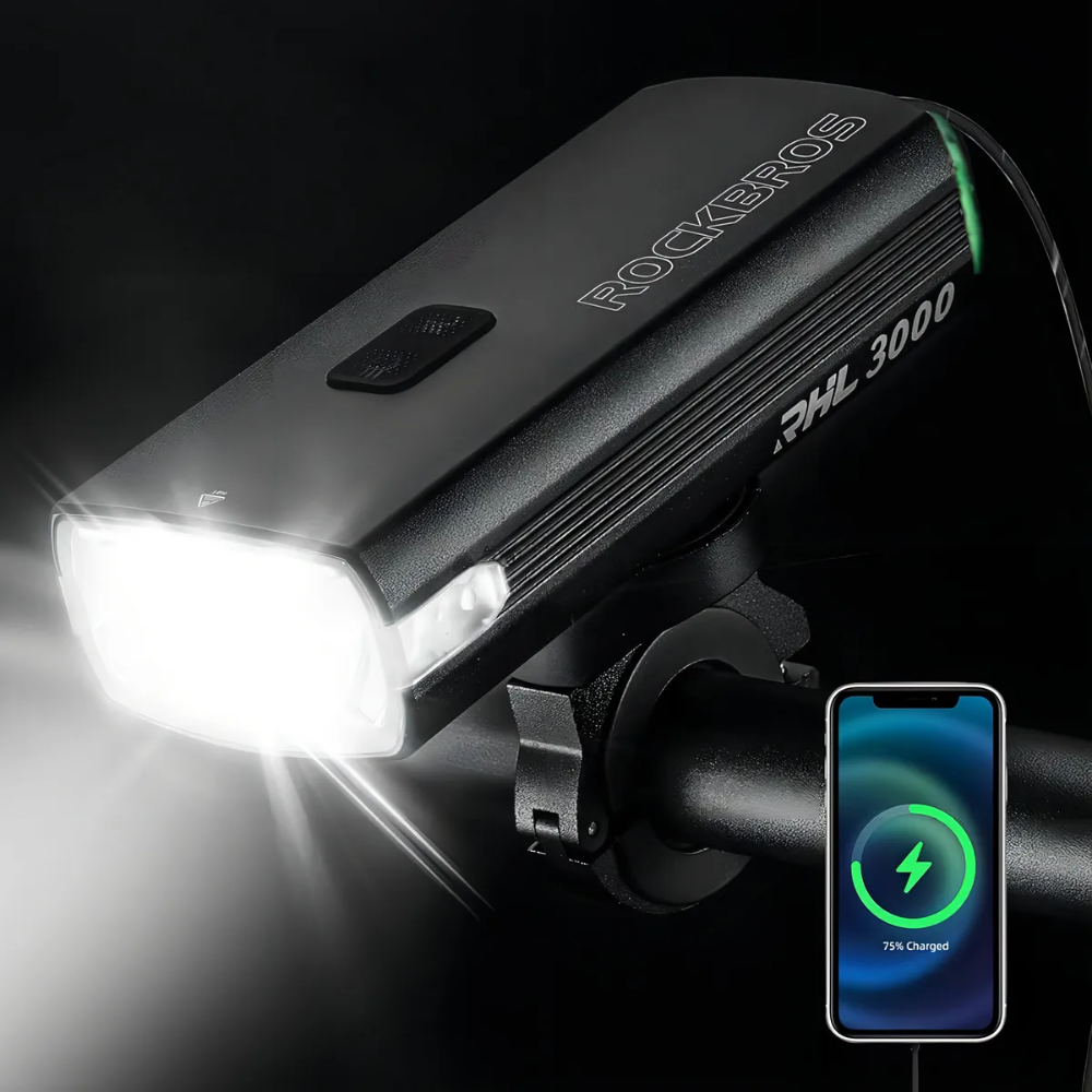 Luz Delantera Para Bicicleta De 3000 Lumenes Rockbros New Negro