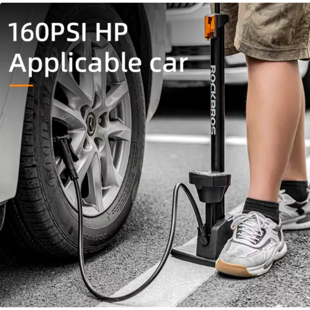 Bomba De Piso Con Manometro Para Bici Rockbros De Aluminio Negro