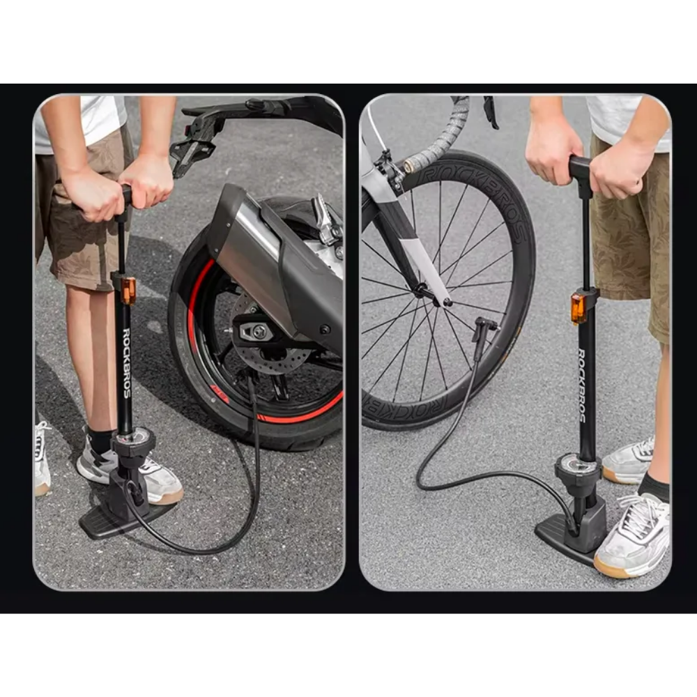 Bomba De Piso Con Manometro Para Bici Rockbros De Aluminio Negro