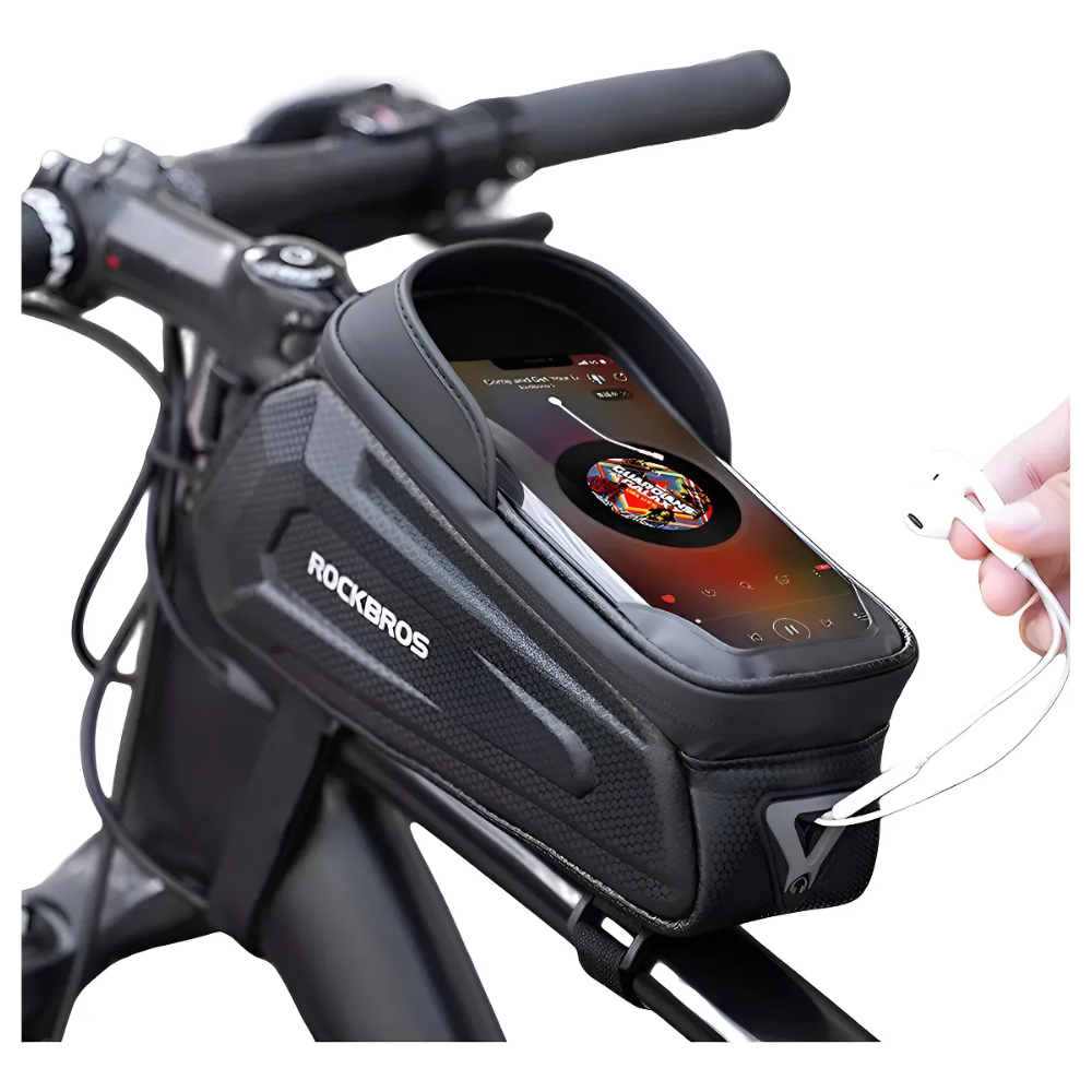 Bolso Para Cuadro De Bici Portacelular Impermeable Rockbros Negro
