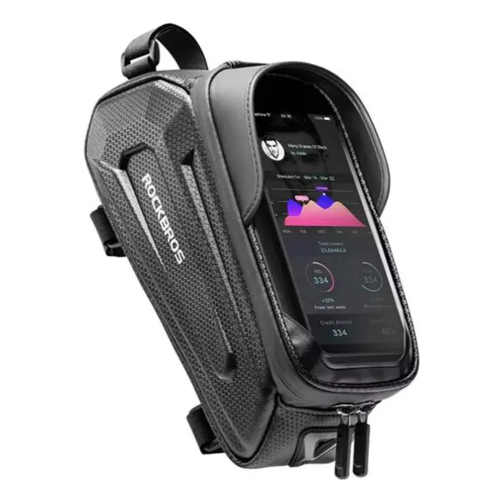 Bolso Para Cuadro De Bici Portacelular Impermeable Rockbros Negro
