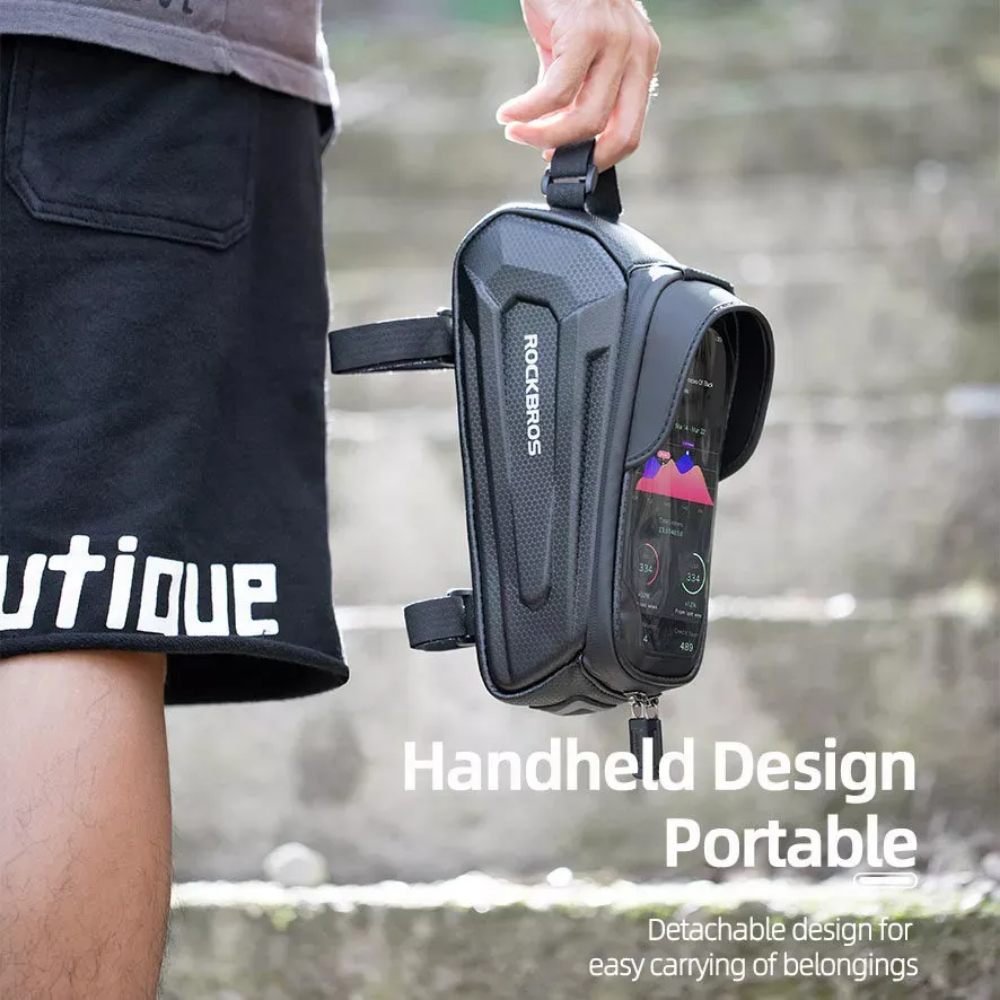 Bolso Para Cuadro De Bici Portacelular Impermeable Rockbros Negro