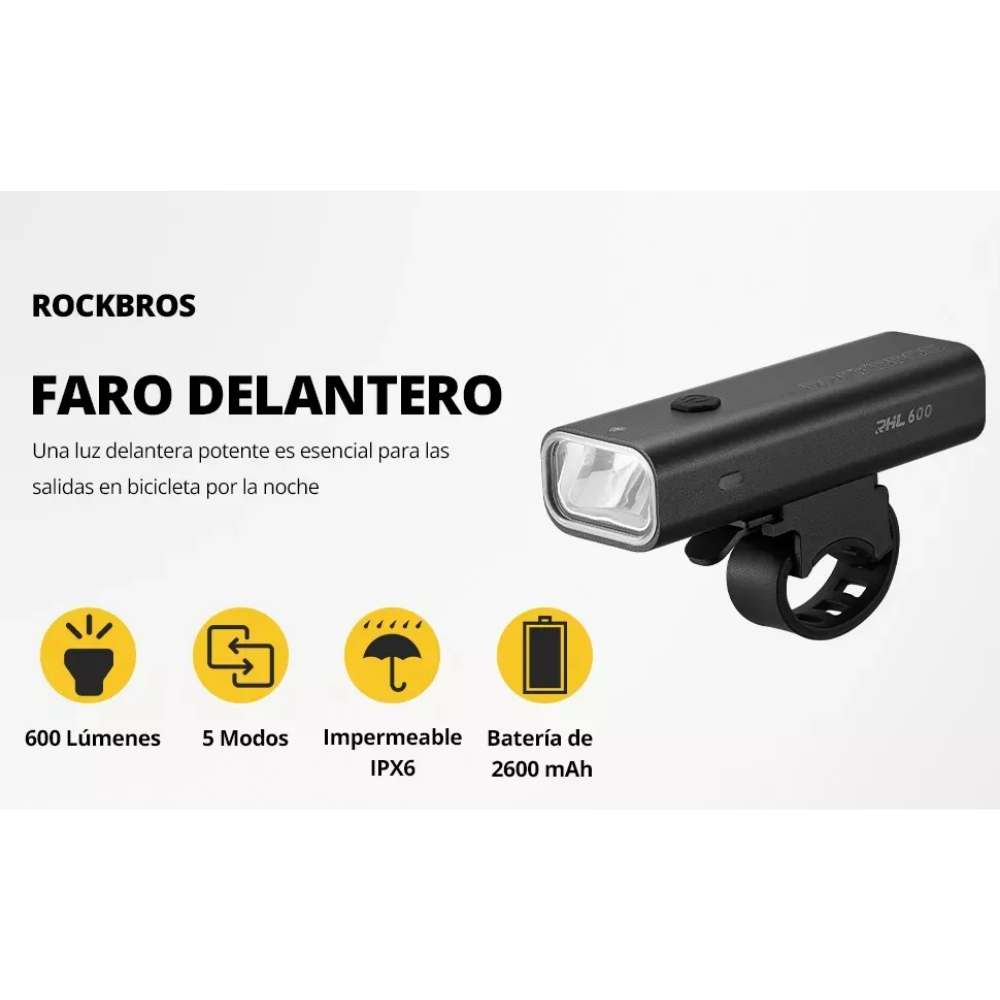 Luz Delantera De 600 Lumenes Rockbros Impermeable Mtb