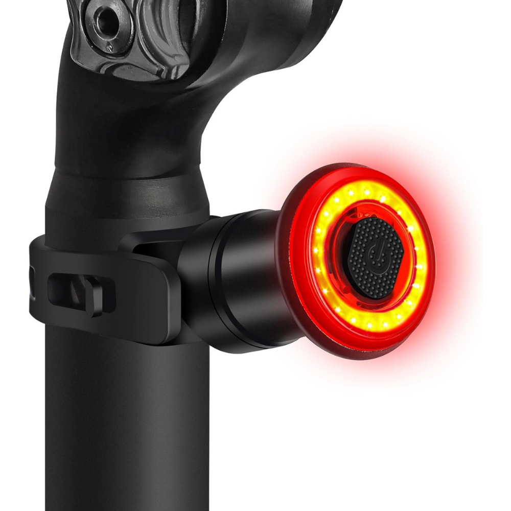 BOLANY - Luz de bicicleta redonda para tija de sillín – Detección inteligente de frenos, 7 modos, 100 lúmenes, impermeable, larga duración de la batería