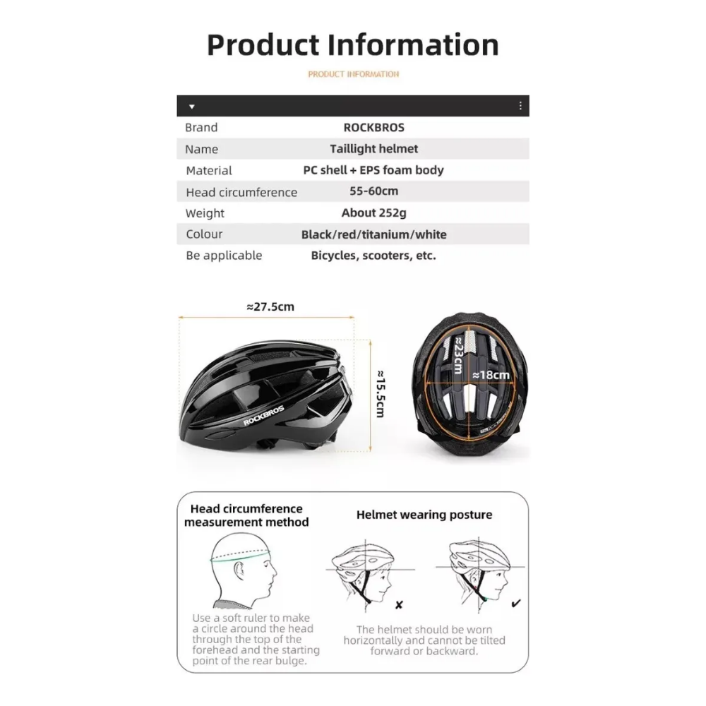 Casco Para Ciclismo Con Luz Trasera Rockbros Mtb, Ruta