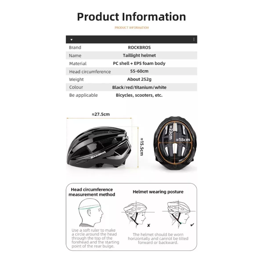 Casco Para Ciclismo Con Luz Trasera Rockbros Mtb, Ruta